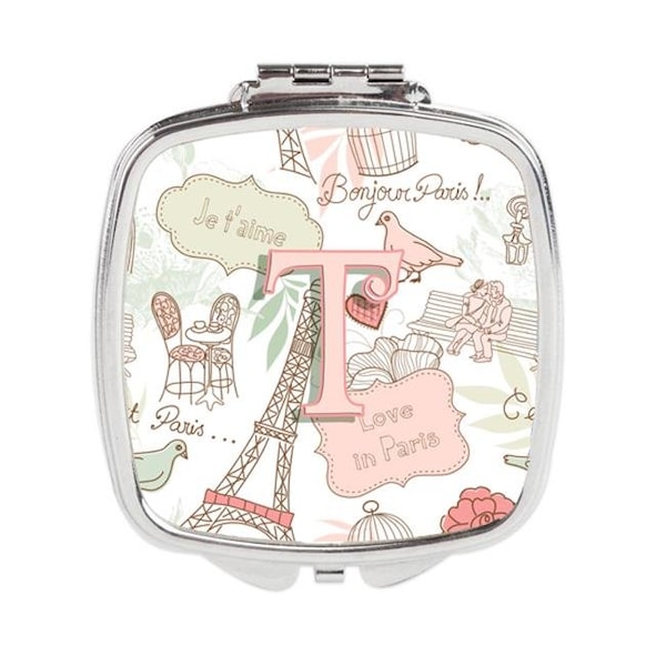 Carolines Treasures Carolines Treasures CJ2002-TSCM Letter T Love in Paris Pink Compact Mirror CJ2002-TSCM - main